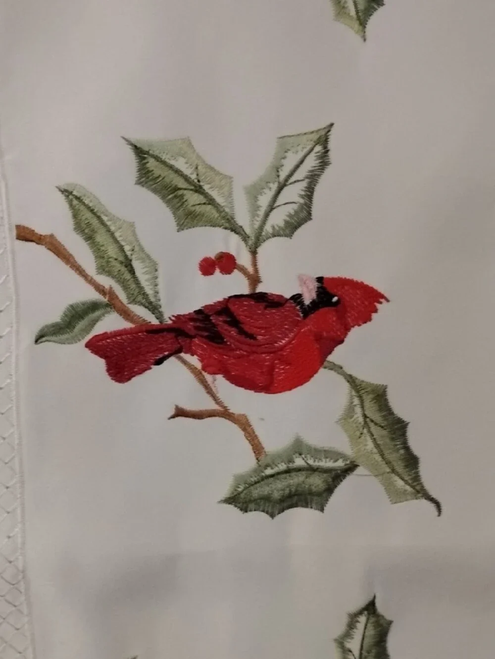 Holiday Cardinal Embroidered Table Runner - White and Red